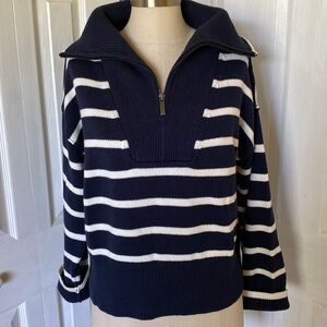 Banana Republic navy/white stripe half zip sweater size M NWOT